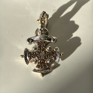 Barbara Bixby pave cross charm.  Citrine stones, Sterling Silver and 18k gold